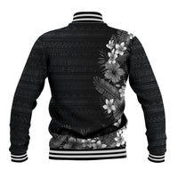 Hawaii Tropical Flowers and Leaves Baseball Jacket Tapa Pattern Grayscale Mode
