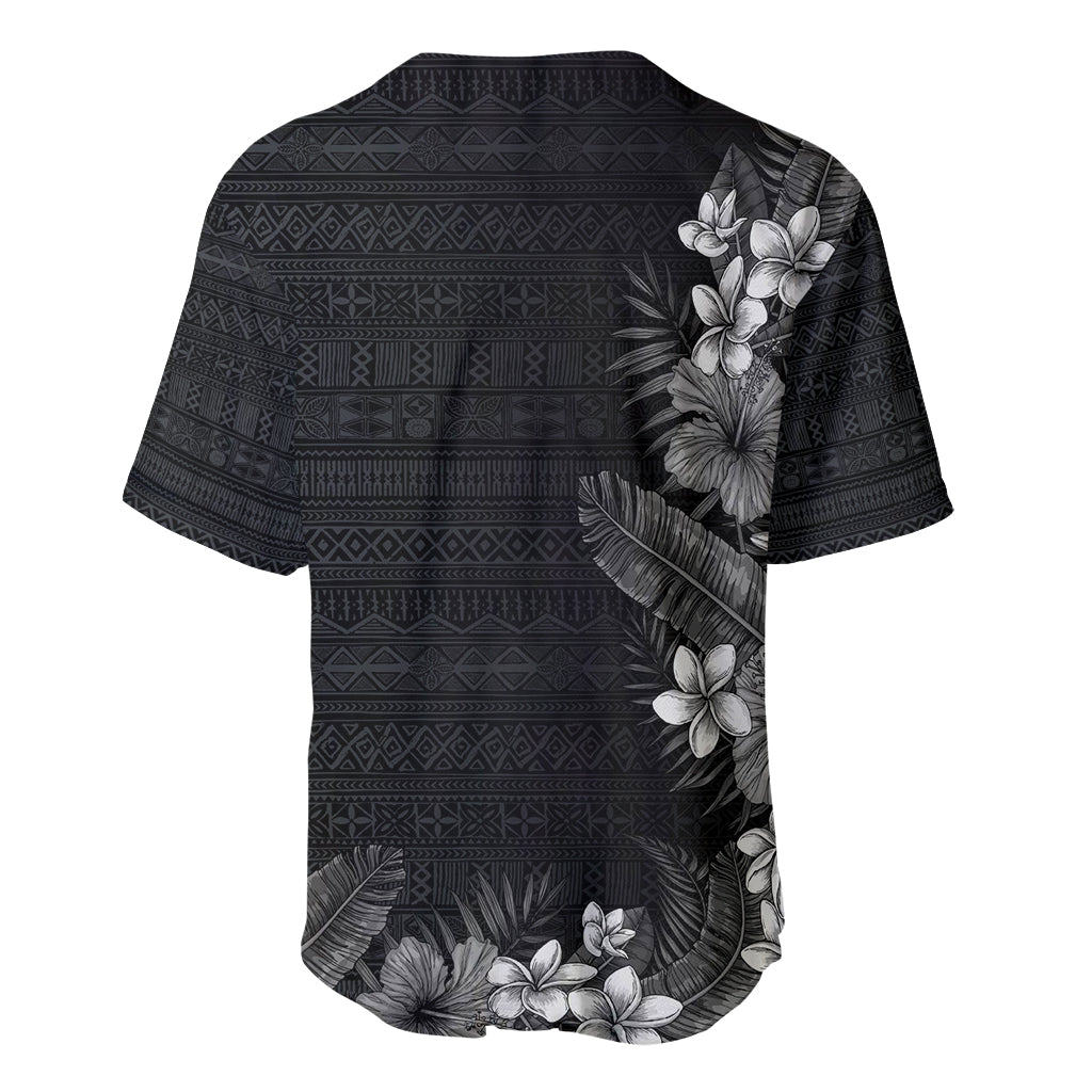 Hawaii Tropical Flowers and Leaves Baseball Jersey Tapa Pattern Grayscale Mode