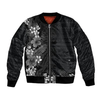 Hawaii Tropical Flowers and Leaves Bomber Jacket Tapa Pattern Grayscale Mode