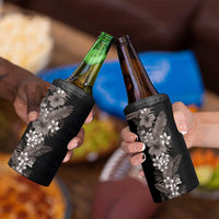 Hawaii Tropical Flowers and Leaves 4 in 1 Can Cooler Tumbler Tapa Pattern Grayscale Mode