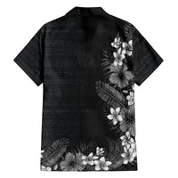 Hawaii Tropical Flowers and Leaves Family Matching Off The Shoulder Long Sleeve Dress and Hawaiian Shirt Tapa Pattern Grayscale Mode