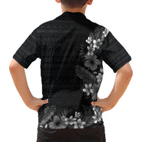 Hawaii Tropical Flowers and Leaves Kid Hawaiian Shirt Tapa Pattern Grayscale Mode