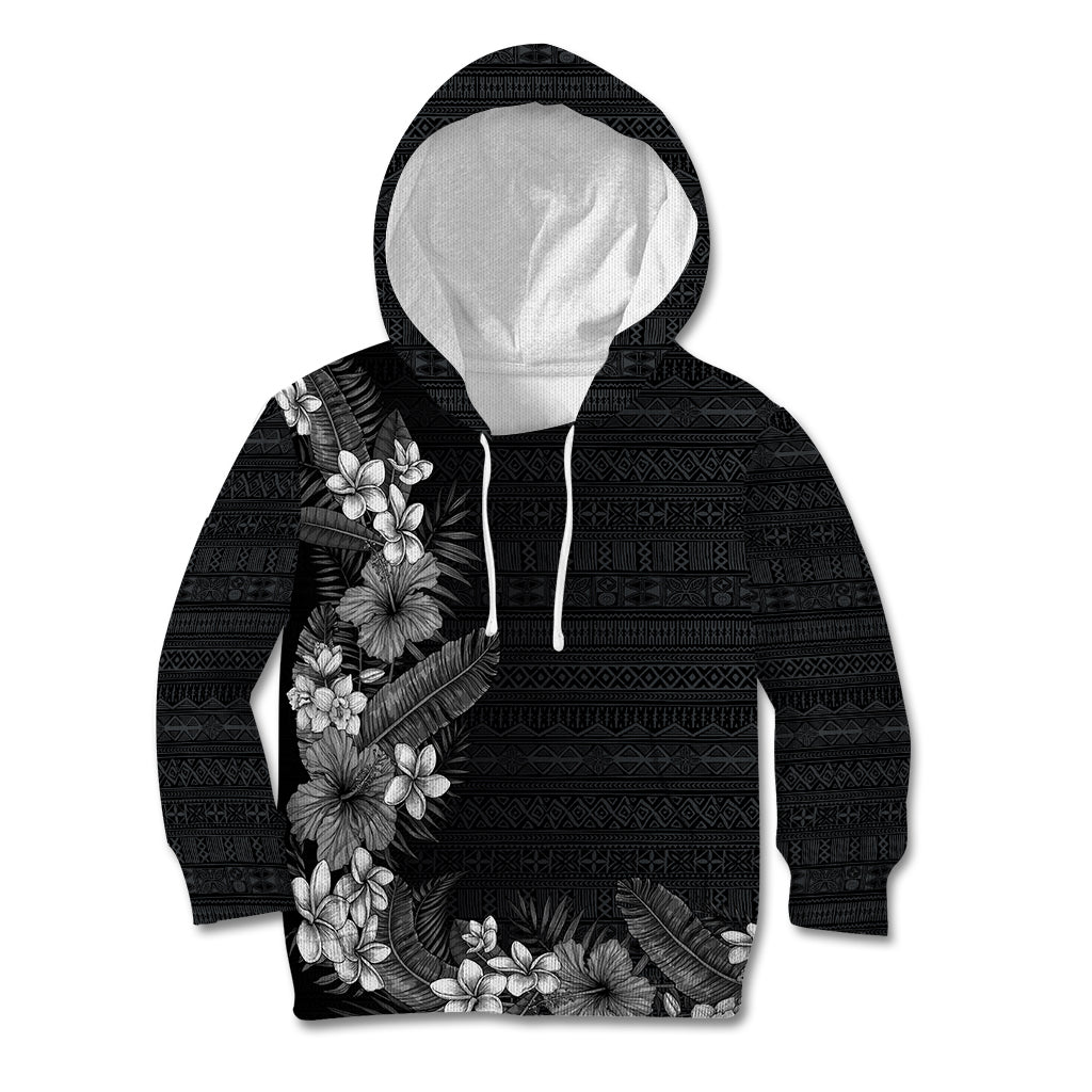 Hawaii Tropical Flowers and Leaves Kid Hoodie Tapa Pattern Grayscale Mode LT03 Hoodie Grayscale - Polynesian Pride