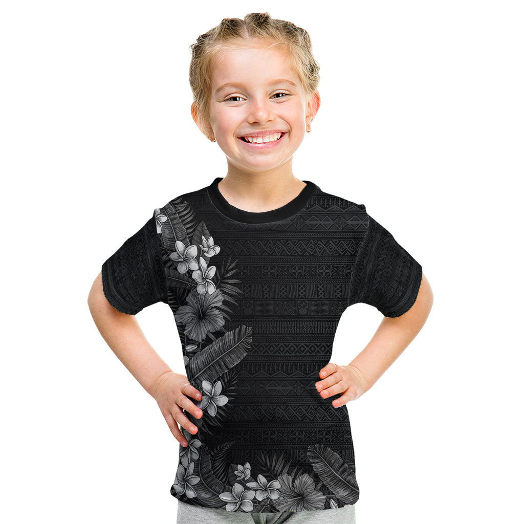 Hawaii Tropical Flowers and Leaves Kid T Shirt Tapa Pattern Grayscale Mode LT03 Grayscale - Polynesian Pride