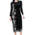 Hawaii Tropical Flowers and Leaves Long Sleeve Bodycon Dress Tapa Pattern Grayscale Mode