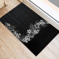 Hawaii Tropical Flowers and Leaves Rubber Doormat Tapa Pattern Grayscale Mode