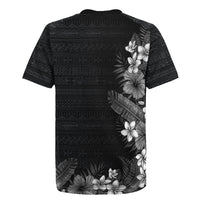 Hawaii Tropical Flowers and Leaves Rugby Jersey Tapa Pattern Grayscale Mode