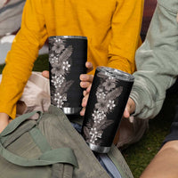 Hawaii Tropical Flowers and Leaves Tumbler Cup Tapa Pattern Grayscale Mode