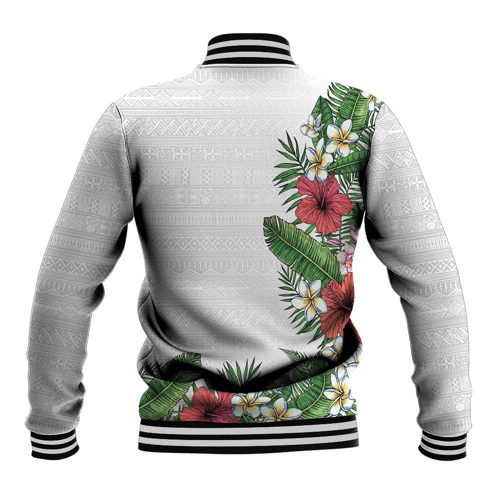 Hawaii Tropical Flowers and Leaves Baseball Jacket Tapa Pattern White Mode