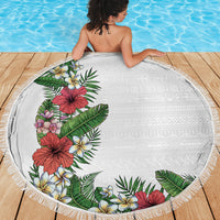 Hawaii Tropical Flowers and Leaves Beach Blanket Tapa Pattern White Mode