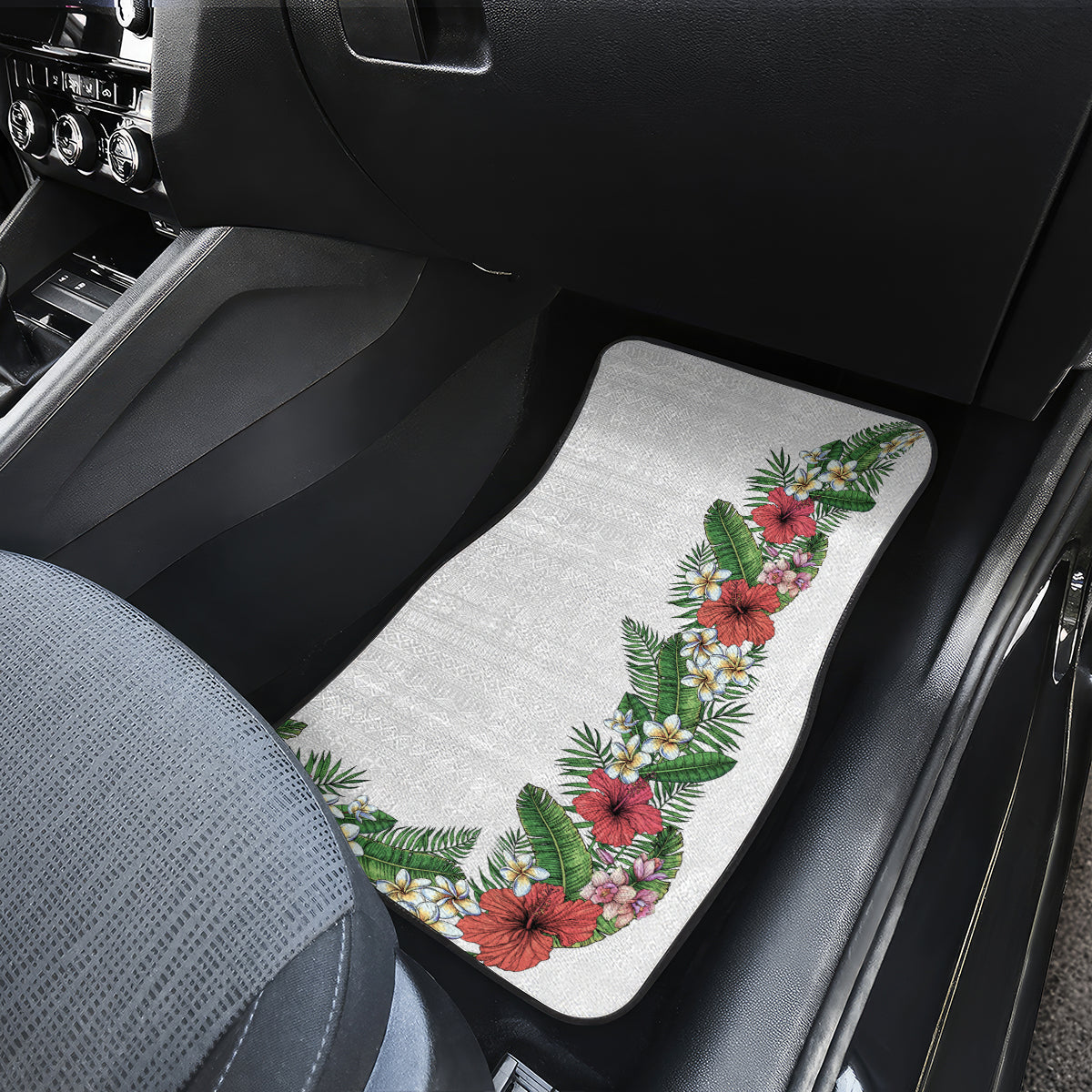 Hawaii Tropical Flowers and Leaves Car Mats Tapa Pattern White Mode