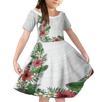 Hawaii Tropical Flowers and Leaves Family Matching Long Sleeve Bodycon Dress and Hawaiian Shirt Tapa Pattern White Mode LT03 Daughter's Dress White - Polynesian Pride