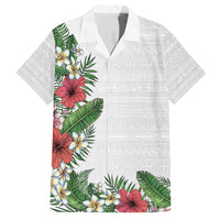 Hawaii Tropical Flowers and Leaves Family Matching Long Sleeve Bodycon Dress and Hawaiian Shirt Tapa Pattern White Mode LT03 Dad's Shirt - Short Sleeve White - Polynesian Pride