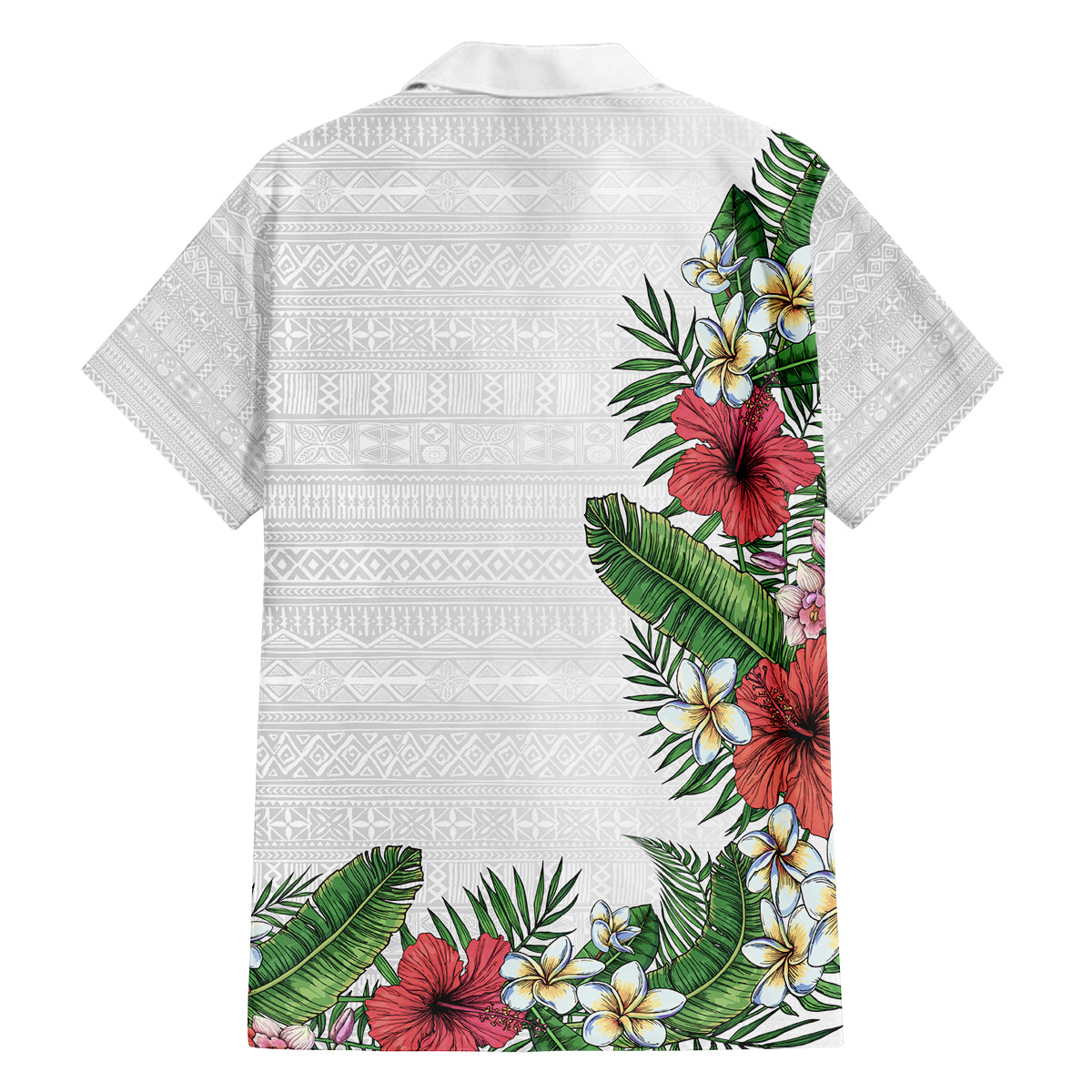 Hawaii Tropical Flowers and Leaves Family Matching Long Sleeve Bodycon Dress and Hawaiian Shirt Tapa Pattern White Mode LT03 - Polynesian Pride