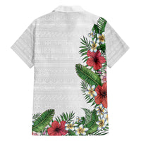 Hawaii Tropical Flowers and Leaves Family Matching Long Sleeve Bodycon Dress and Hawaiian Shirt Tapa Pattern White Mode LT03 - Polynesian Pride