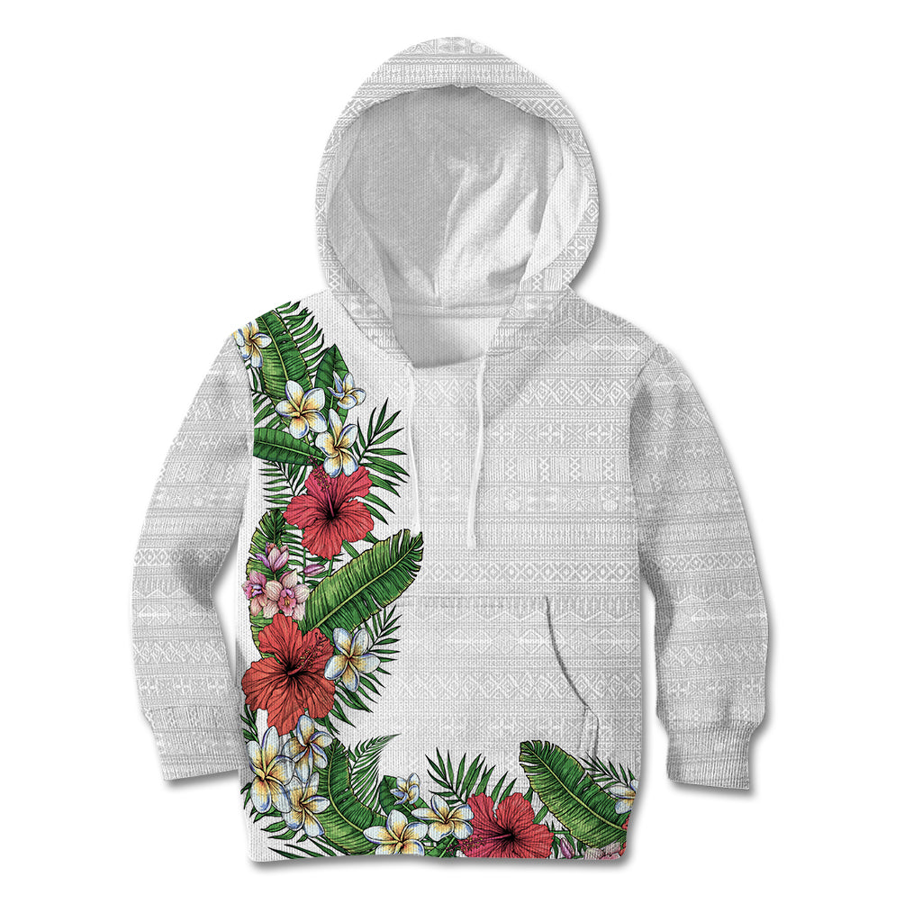 Hawaii Tropical Flowers and Leaves Kid Hoodie Tapa Pattern White Mode LT03 Hoodie White - Polynesian Pride