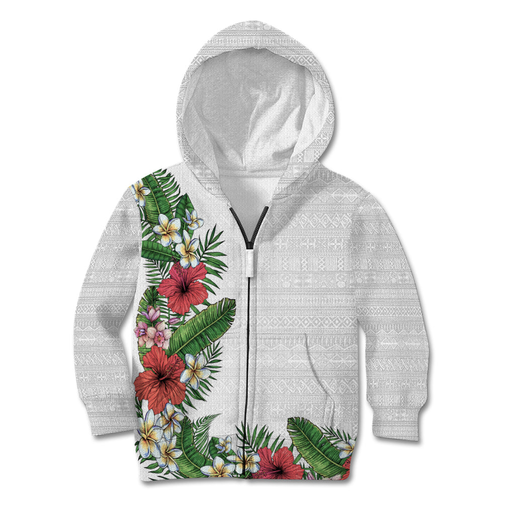 Hawaii Tropical Flowers and Leaves Kid Hoodie Tapa Pattern White Mode