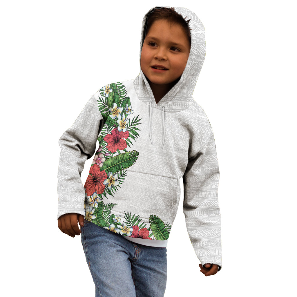 Hawaii Tropical Flowers and Leaves Kid Hoodie Tapa Pattern White Mode