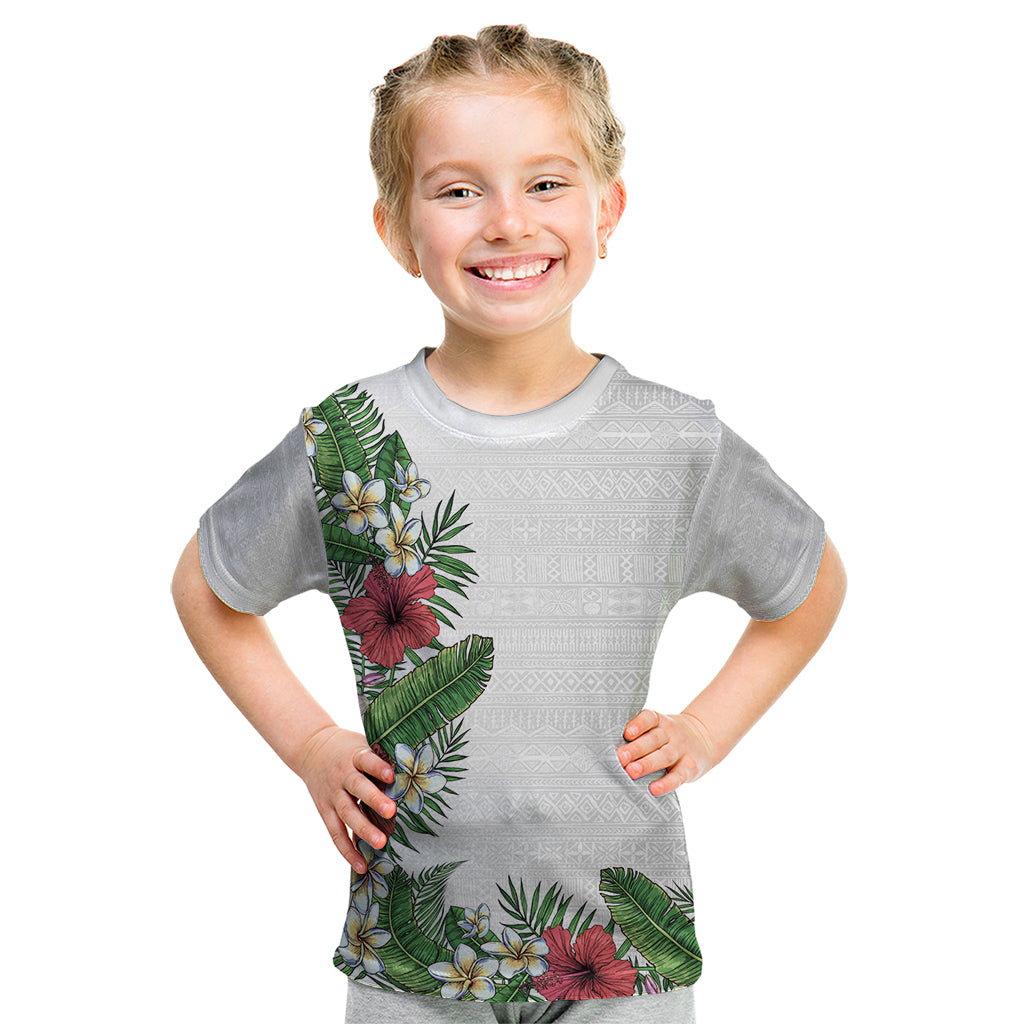 Hawaii Tropical Flowers and Leaves Kid T Shirt Tapa Pattern White Mode LT03 White - Polynesian Pride