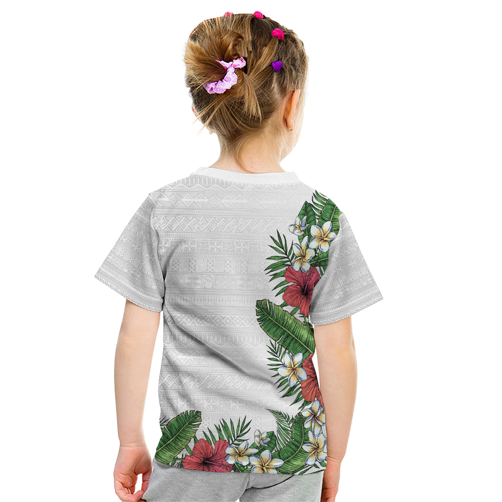 Hawaii Tropical Flowers and Leaves Kid T Shirt Tapa Pattern White Mode
