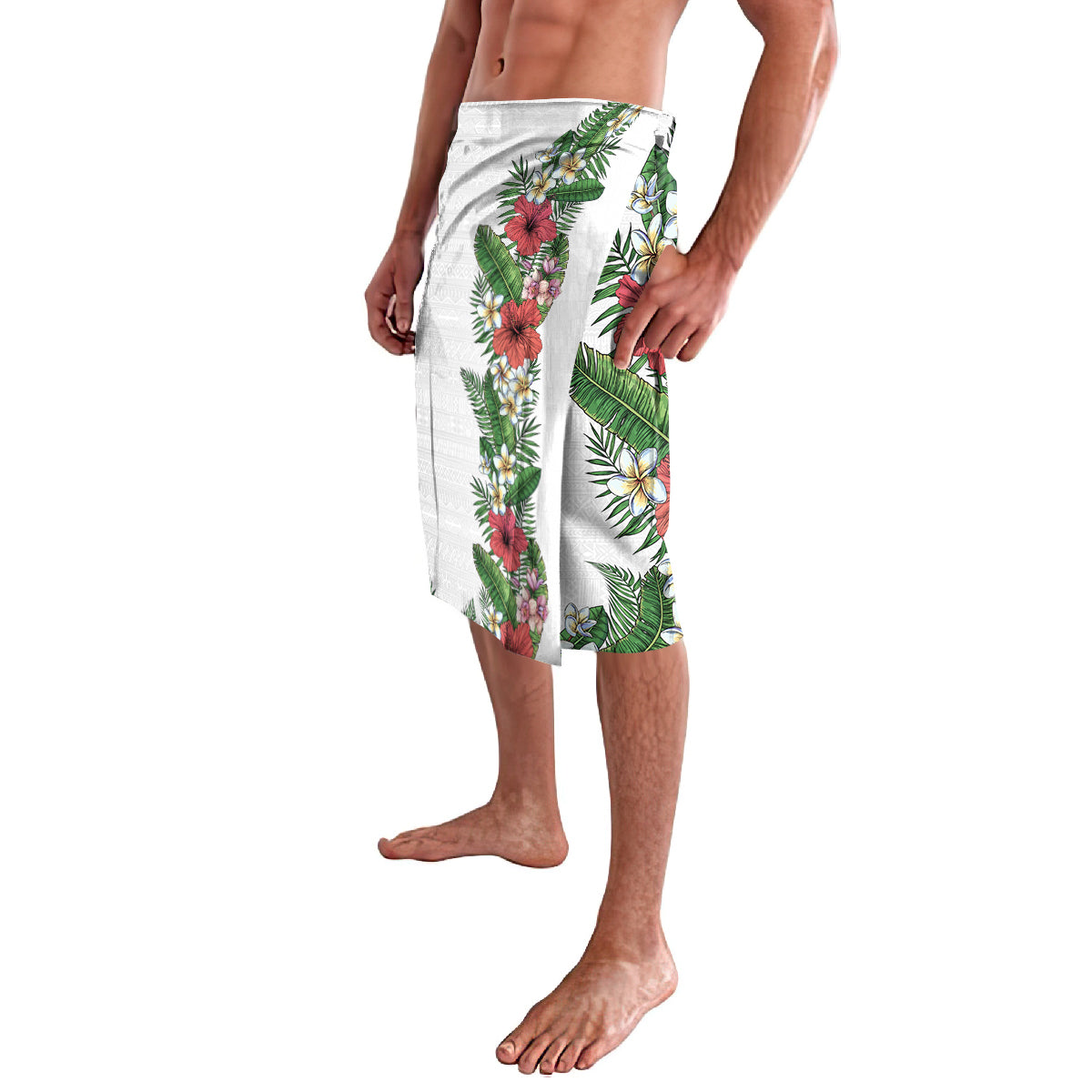 Hawaii Tropical Flowers and Leaves Lavalava Tapa Pattern White Mode