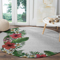 Hawaii Tropical Flowers and Leaves Round Carpet Tapa Pattern White Mode LT03 - Polynesian Pride