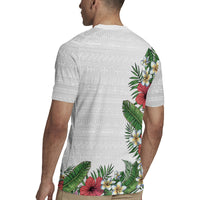 Hawaii Tropical Flowers and Leaves Rugby Jersey Tapa Pattern White Mode