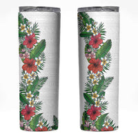 Hawaii Tropical Flowers and Leaves Skinny Tumbler Tapa Pattern White Mode