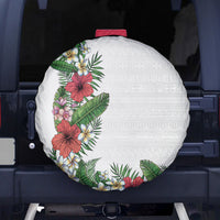 Hawaii Tropical Flowers and Leaves Spare Tire Cover Tapa Pattern White Mode