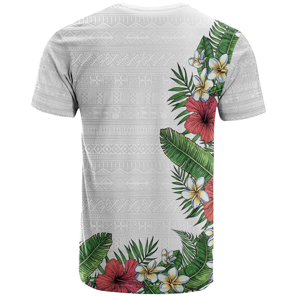 Hawaii Tropical Flowers and Leaves T Shirt Tapa Pattern White Mode