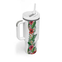 Hawaii Tropical Flowers and Leaves Tumbler With Handle Tapa Pattern White Mode