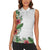 Hawaii Tropical Flowers and Leaves Women Sleeveless Polo Shirt Tapa Pattern White Mode