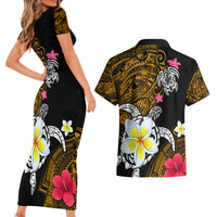 Hawaii Turtle and Tropical Flower Couples Matching Short Sleeve Bodycon Dress and Hawaiian Shirt Polynesian Pattern LT03 - Polynesian Pride