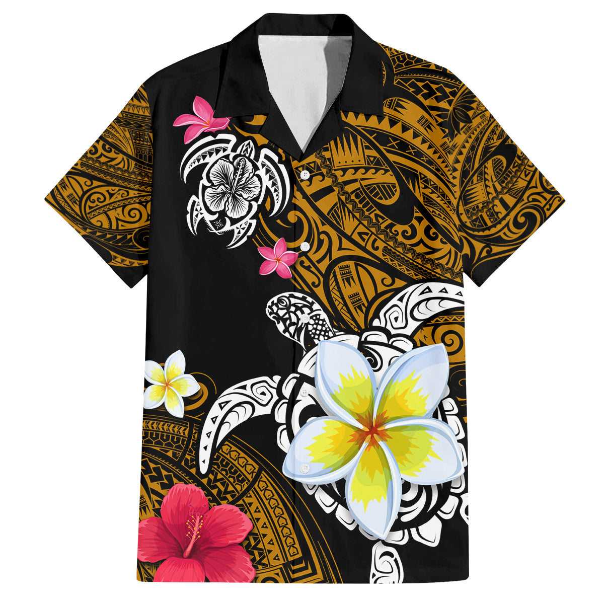 Hawaii Turtle and Tropical Flower Family Matching Long Sleeve Bodycon Dress and Hawaiian Shirt Polynesian Pattern LT03 Dad's Shirt - Short Sleeve Black - Polynesian Pride