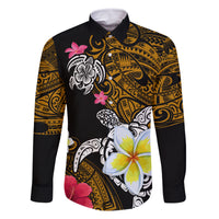 Hawaii Turtle and Tropical Flower Family Matching Long Sleeve Bodycon Dress and Hawaiian Shirt Polynesian Pattern LT03 Dad's Shirt - Long Sleeve Black - Polynesian Pride