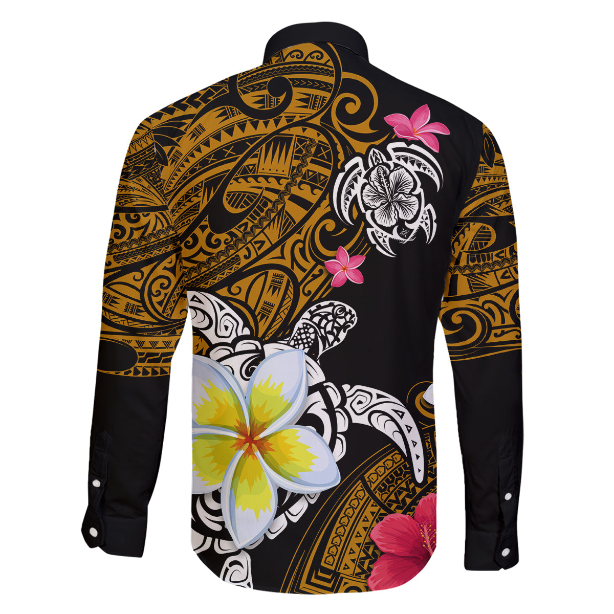 Hawaii Turtle and Tropical Flower Family Matching Off The Shoulder Long Sleeve Dress and Hawaiian Shirt Polynesian Pattern LT03 - Polynesian Pride