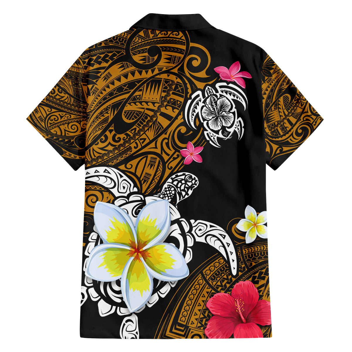 Hawaii Turtle and Tropical Flower Family Matching Puletasi and Hawaiian Shirt Polynesian Pattern