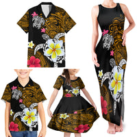 Hawaii Turtle and Tropical Flower Family Matching Tank Maxi Dress and Hawaiian Shirt Polynesian Pattern