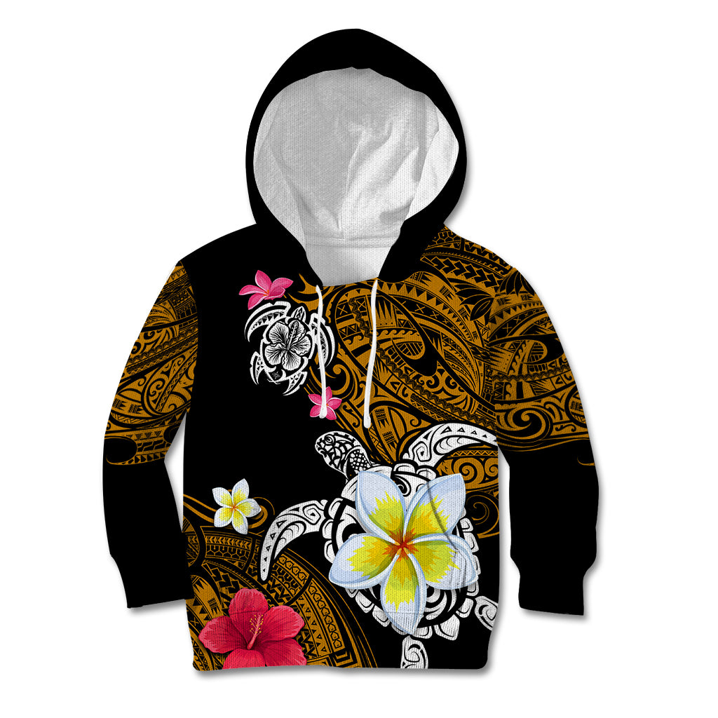 Hawaii Turtle and Tropical Flower Kid Hoodie Polynesian Pattern LT03 Hoodie Black - Polynesian Pride