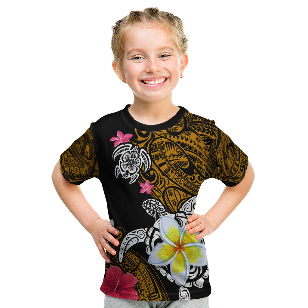 Hawaii Turtle and Tropical Flower Kid T Shirt Polynesian Pattern LT03 Black - Polynesian Pride