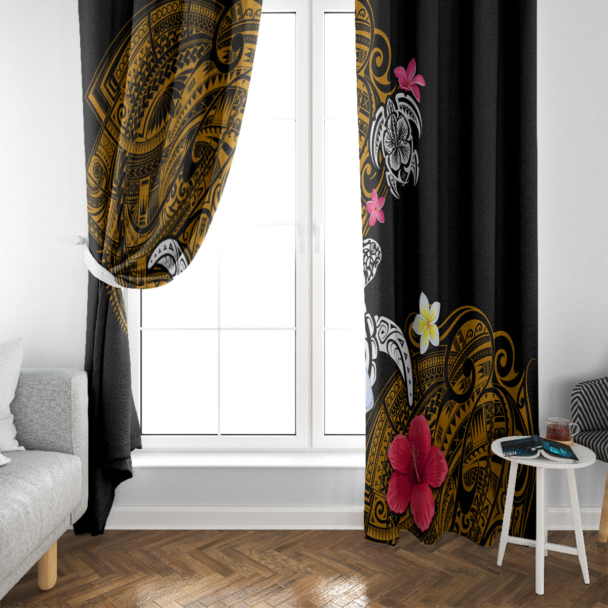 Hawaii Turtle and Tropical Flower Window Curtain Polynesian Pattern LT03 - Polynesian Pride