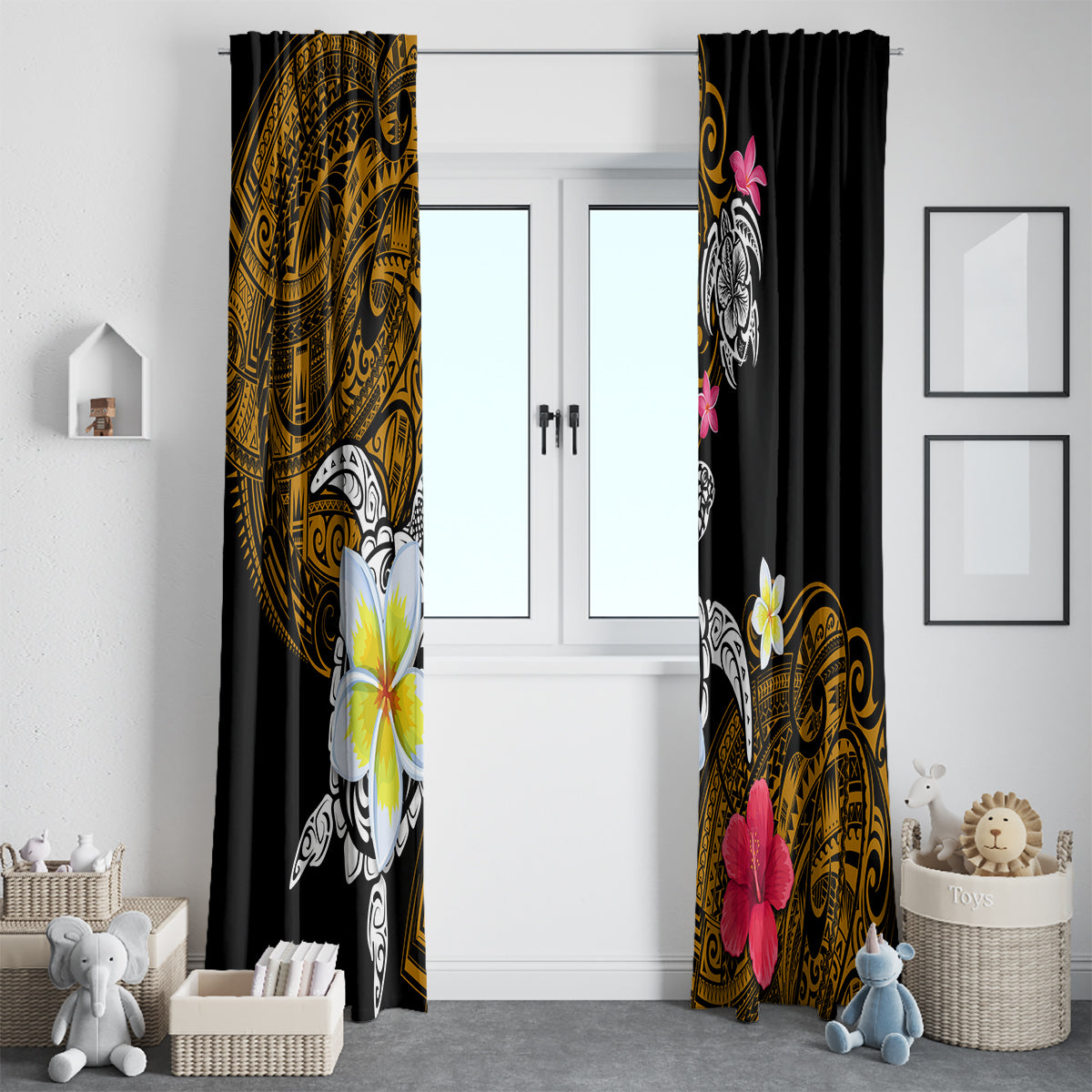 Hawaii Turtle and Tropical Flower Window Curtain Polynesian Pattern LT03 - Polynesian Pride