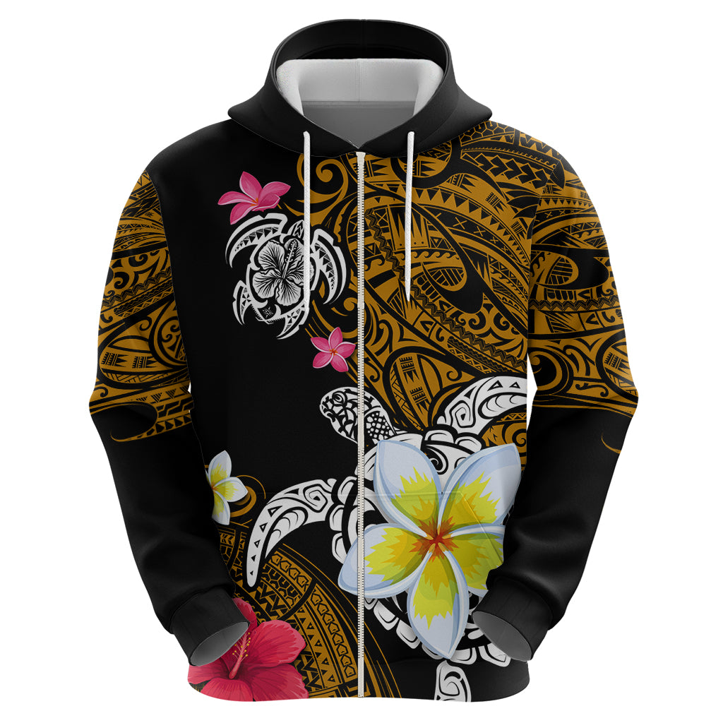 Hawaii Turtle and Tropical Flower Zip Hoodie Polynesian Pattern