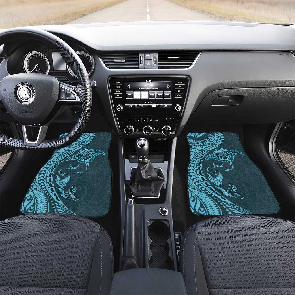 Hawaiian Manta Ray and Polynesian Tribal Tattoo Car Mats Turquoise Color LT03