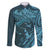 Hawaiian Manta Ray and Polynesian Tribal Tattoo Family Matching Tank Maxi Dress and Hawaiian Shirt Turquoise Color LT03