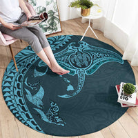 Hawaiian Manta Ray and Polynesian Tribal Tattoo Round Carpet Turquoise Color LT03 - Polynesian Pride