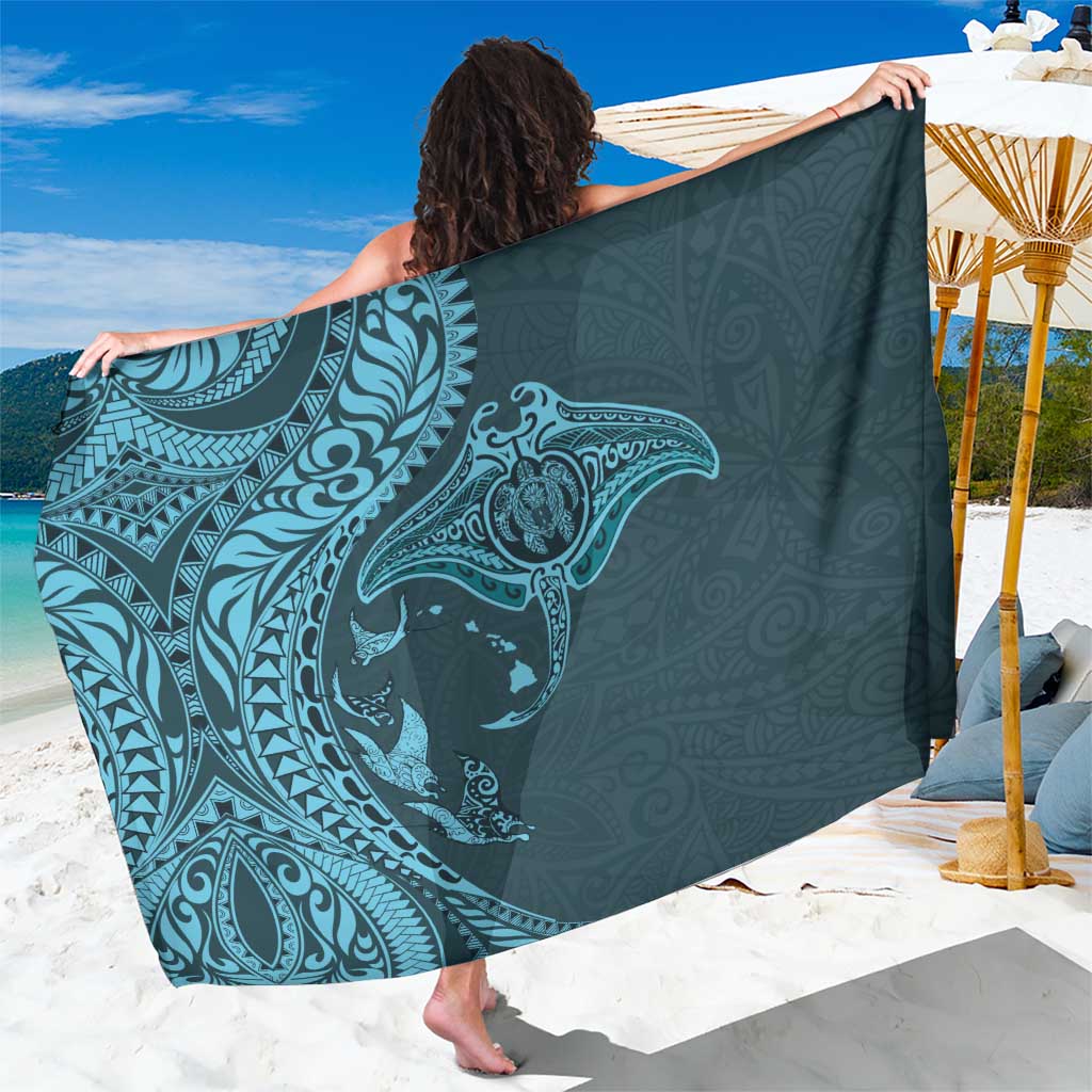 Hawaiian Manta Ray and Polynesian Tribal Tattoo Sarong Turquoise Color LT03 One Size 44 x 66 inches Turquoise - Polynesian Pride
