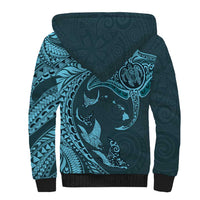 Hawaiian Manta Ray and Polynesian Tribal Tattoo Sherpa Hoodie Turquoise Color LT03