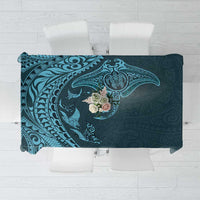 Hawaiian Manta Ray and Polynesian Tribal Tattoo Tablecloth Turquoise Color LT03