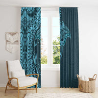 Hawaiian Manta Ray and Polynesian Tribal Tattoo Window Curtain Turquoise Color LT03